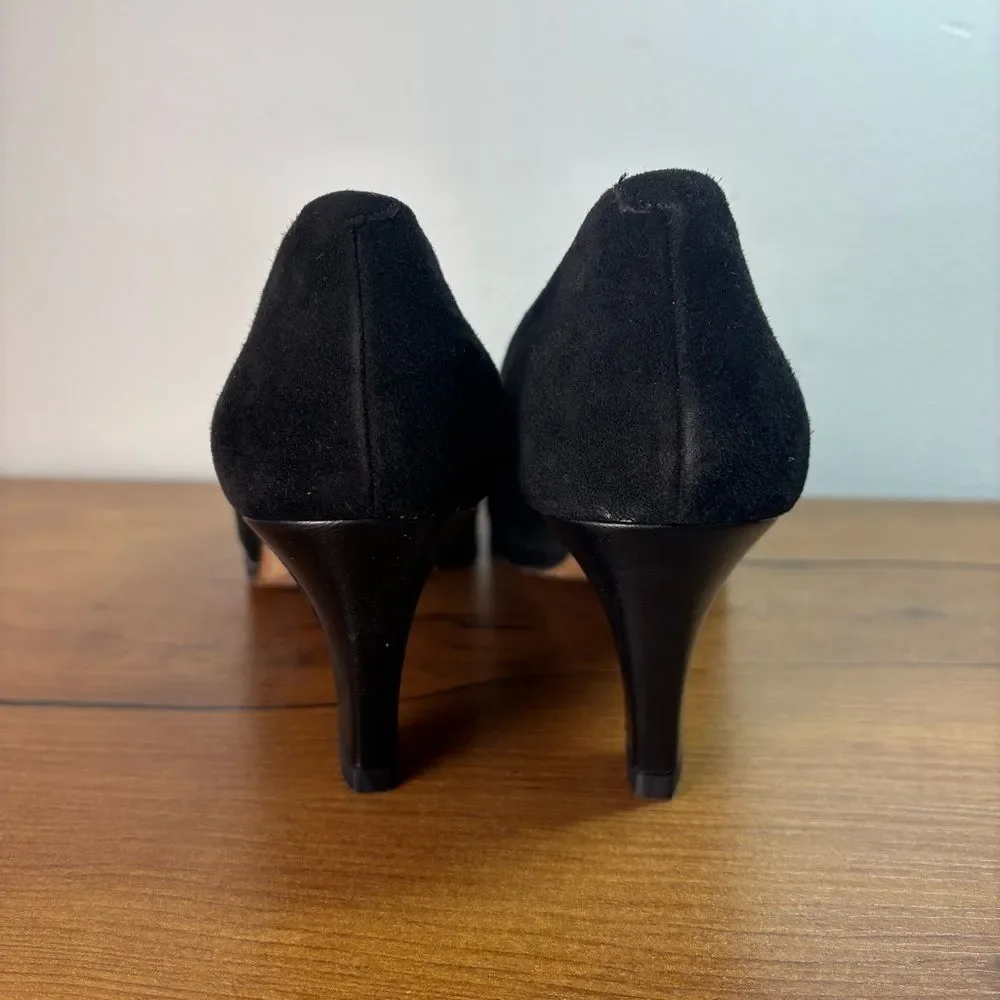 VTG Norma Carini Womens 7.5 Made in Italy Black Suede Quiet Luxury Cap Toe Heels